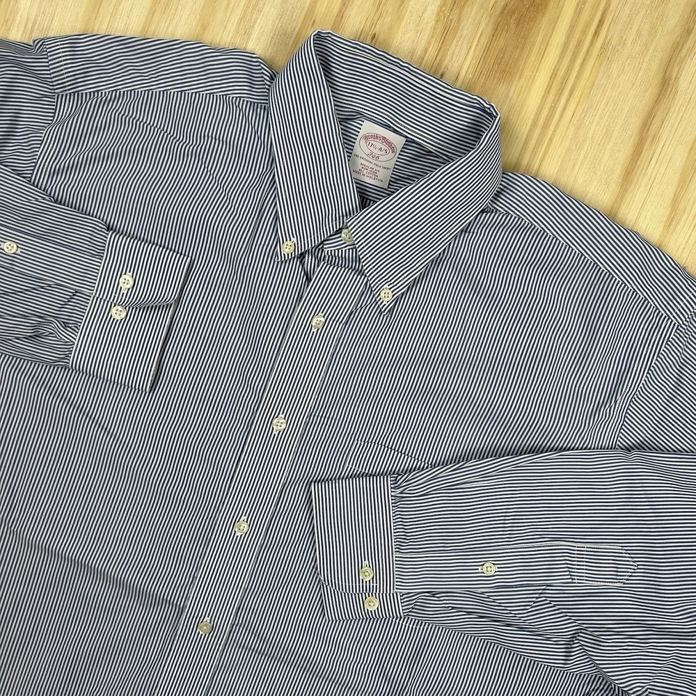 Brooks Brothers 346‎ 17.5 4/5 Blue White Stripe Long Sleeve Button Front Shirt